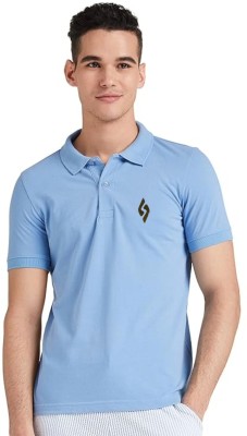 Expert Choice Solid Men Polo Neck Light Blue T-Shirt