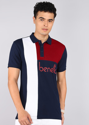 United Colors of Benetton Colorblock Men Polo Neck Dark Blue T-Shirt