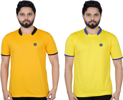 La Milano Solid Men Polo Neck Yellow, Orange T-Shirt