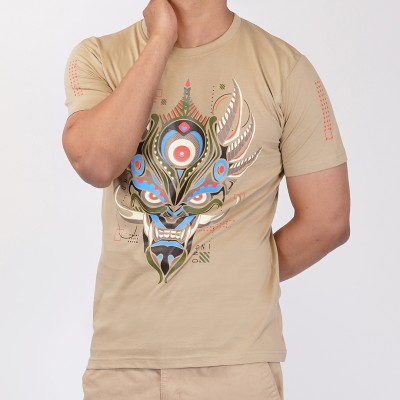 ULTRA TRIBE Printed Men Round Neck Beige T-Shirt