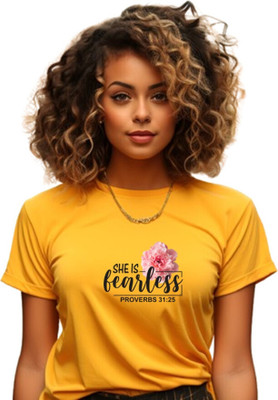 The Witty Curls Typography Women Round Neck Yellow T-Shirt