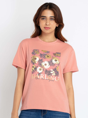 Status Quo Printed Women Round Neck Pink T-Shirt