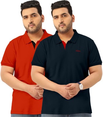 TAB91 Solid Men Polo Neck Red, Black T-Shirt