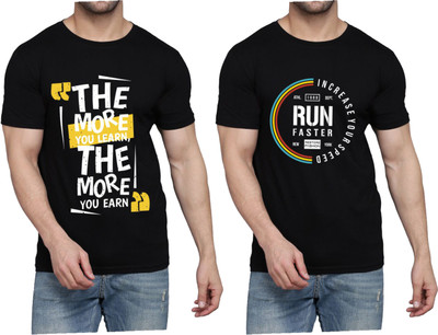 WOOSTRO Printed Men Round Neck Black T-Shirt
