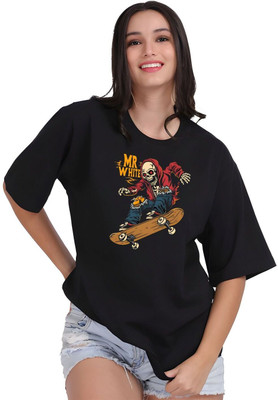 Moda Rapido Graphic Print Women Round Neck Black T-Shirt