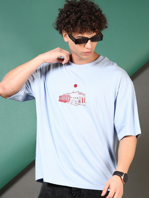 V-MART Printed Men Round Neck Blue T-Shirt