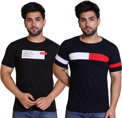 MAYUR CLOTHING Printed, Graphic Print Men Round Neck Dark Blue, Black T-Shirt