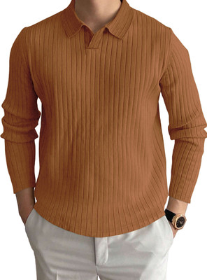 EyeBogler Solid Men Polo Neck Brown T-Shirt
