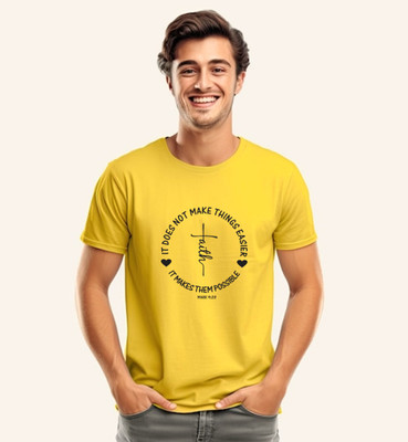 Witty Curls Printed Men Round Neck Yellow T-Shirt