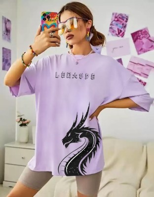 Leotude Typography Women Round Neck Purple T-Shirt