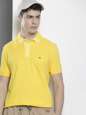 TOMMY HILFIGER Solid Men Polo Neck Yellow T-Shirt
