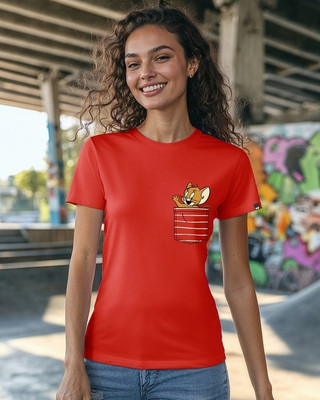 BEWAKOOF Printed Women Round Neck Red T-Shirt