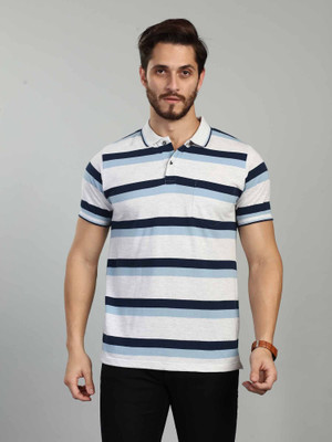 BE POSITIVE Striped Men Polo Neck Beige T-Shirt