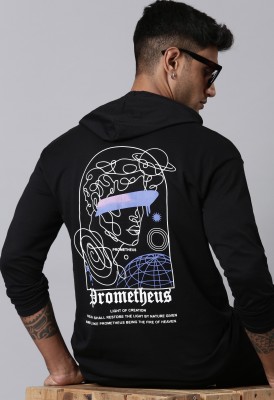 LEWEL Graphic Print Men Hooded Neck Black T-Shirt