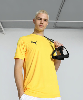 PUMA Solid Men Round Neck Yellow T-Shirt