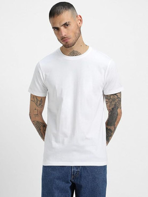 Adnikezed Solid Men Round Neck White T-Shirt