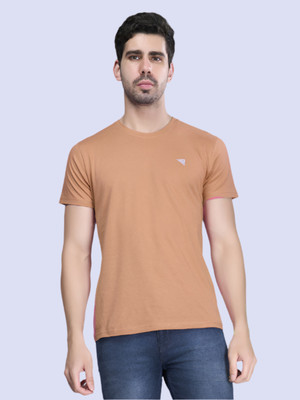 Ramraj Cotton Solid Men Round Neck Orange T-Shirt