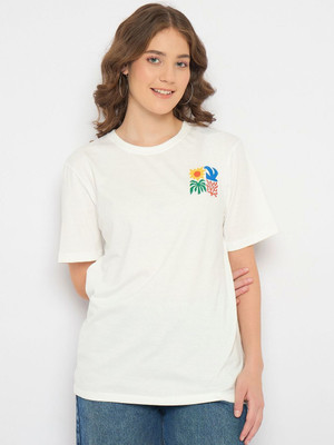Mast & Harbour Printed Women Round Neck White T-Shirt