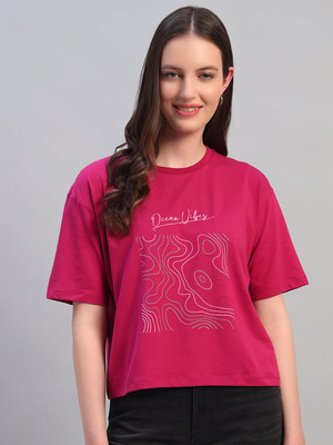 CANTABIL Printed Women Round Neck Purple T-Shirt