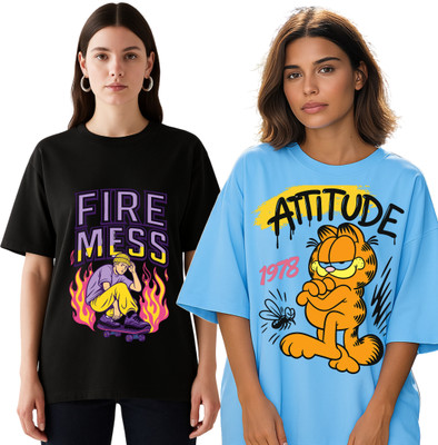 UG Gashion Graphic Print Women Round Neck Light Blue, Black T-Shirt