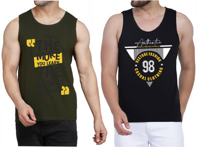 WOOSTRO Printed Men Scoop Neck Dark Green, Black T-Shirt
