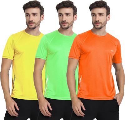 FTX Solid Men Round Neck Multicolor T-Shirt