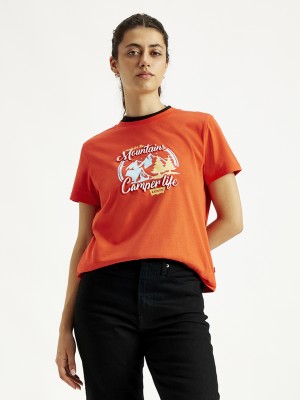 LEVI'S Printed Women Crew Neck Orange T-Shirt