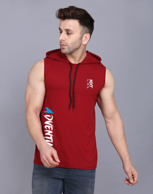 TEEFOX Typography Men Hooded Neck Maroon T-Shirt