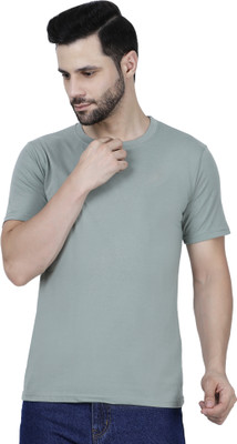 Rising Angel Solid Men Round Neck Green T-Shirt