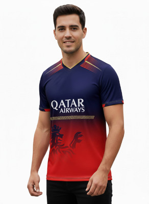 Smv Printed Men V Neck Red T-Shirt
