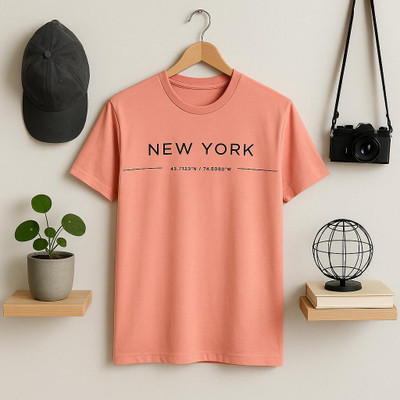 Austivo Printed Men Round Neck Pink T-Shirt