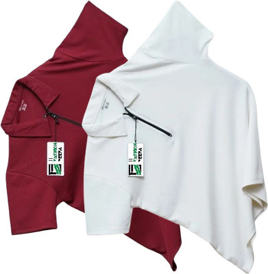 HELMONT Solid Men Polo Neck Maroon, White T-Shirt