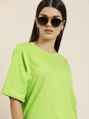 DIFFERENCE OF OPINION Solid Women Round Neck Green T-Shirt