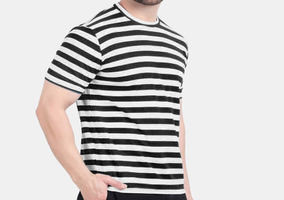 FASHLOOK Striped Men Round Neck Multicolor T-Shirt