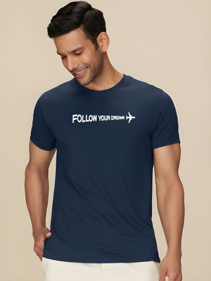 SZN Typography Men Round Neck Dark Blue T-Shirt