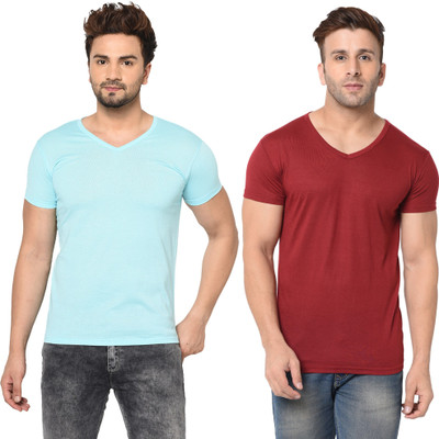 Tresna Trendy Solid Men V Neck Multicolor T-Shirt