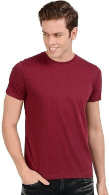 Pavis Solid Men Round Neck Maroon T-Shirt