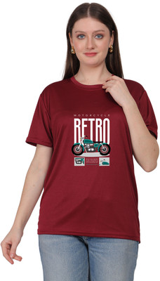 Atharva Trends Printed Women Round Neck Maroon T-Shirt