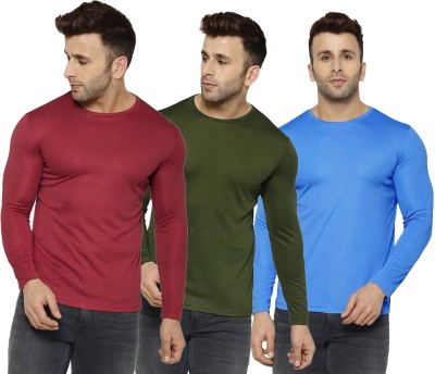 UDI n ADI Solid Men Round Neck Maroon, Dark Green, Light Blue T-Shirt