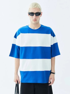 Lauren Adams Striped Men Round Neck Beige T-Shirt