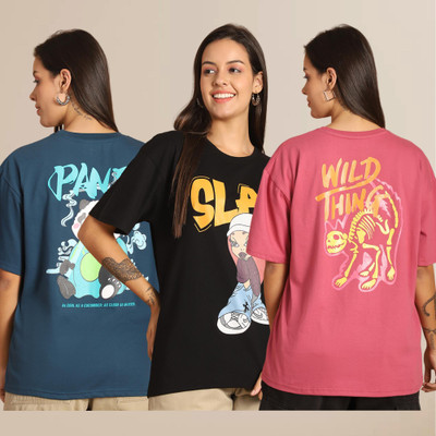 Mast & Harbour Solid Women Round Neck Multicolor T-Shirt