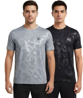 Gur Style Solid Men Round Neck Grey, Black T-Shirt