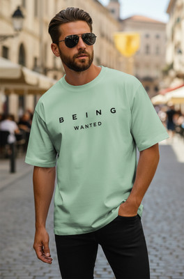 BEING WANTED Printed Men Round Neck Light Green T-Shirt
