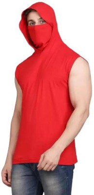 Christone Solid Men Hooded Neck Red T-Shirt