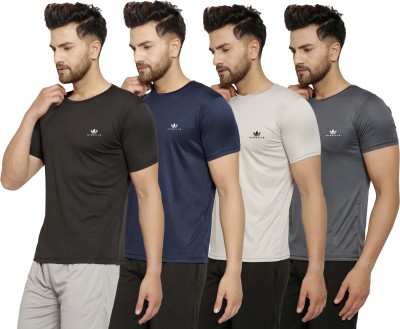 MISSILLE Solid Men Round Neck Black, Navy Blue, Grey T-Shirt