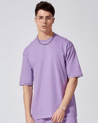 Tdoc Solid Men Round Neck Purple T-Shirt