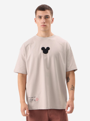 The Souled Store Graphic Print Men Round Neck Beige T-Shirt