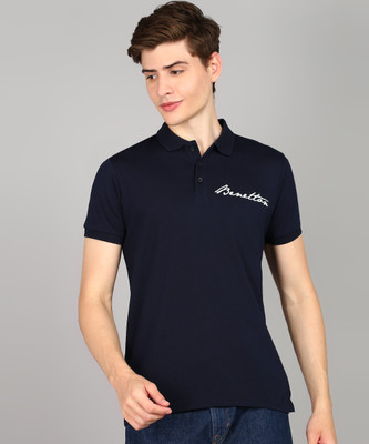 United Colors of Benetton Solid Men Polo Neck Dark Blue T-Shirt