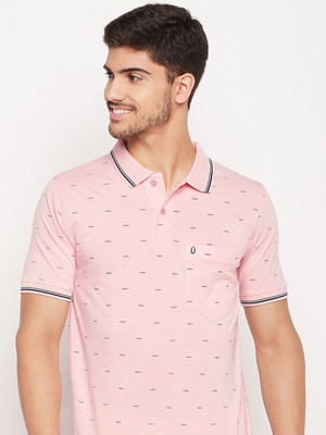 UNIBERRY Printed Men Polo Neck Pink T-Shirt