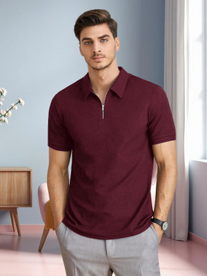 D D FASHION Solid Men Polo Neck White T-Shirt